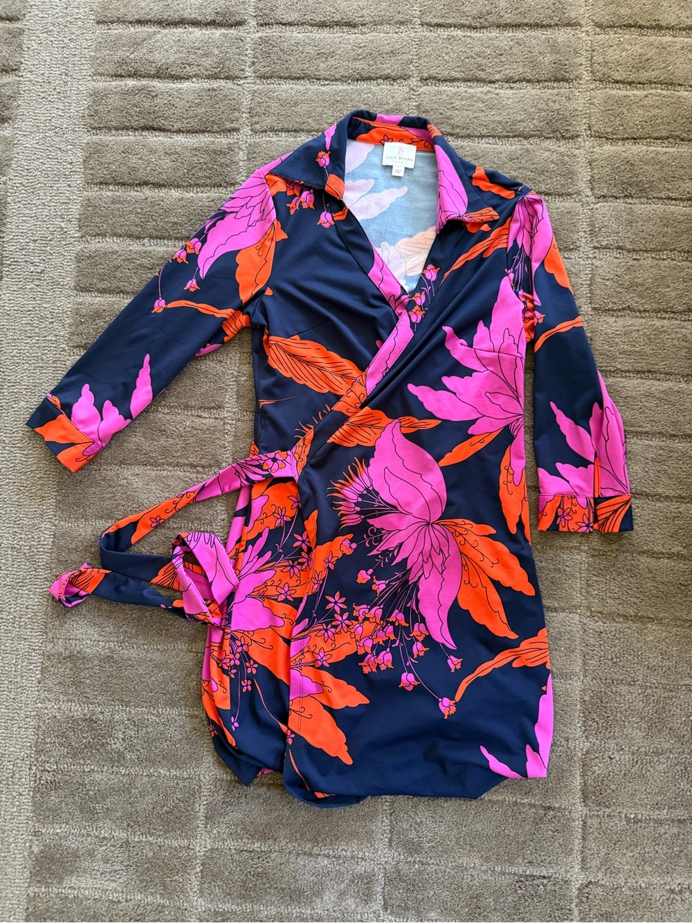 JB by Julie Brown Navy Wrap Mini Dress with Pink & Orange Floral Print